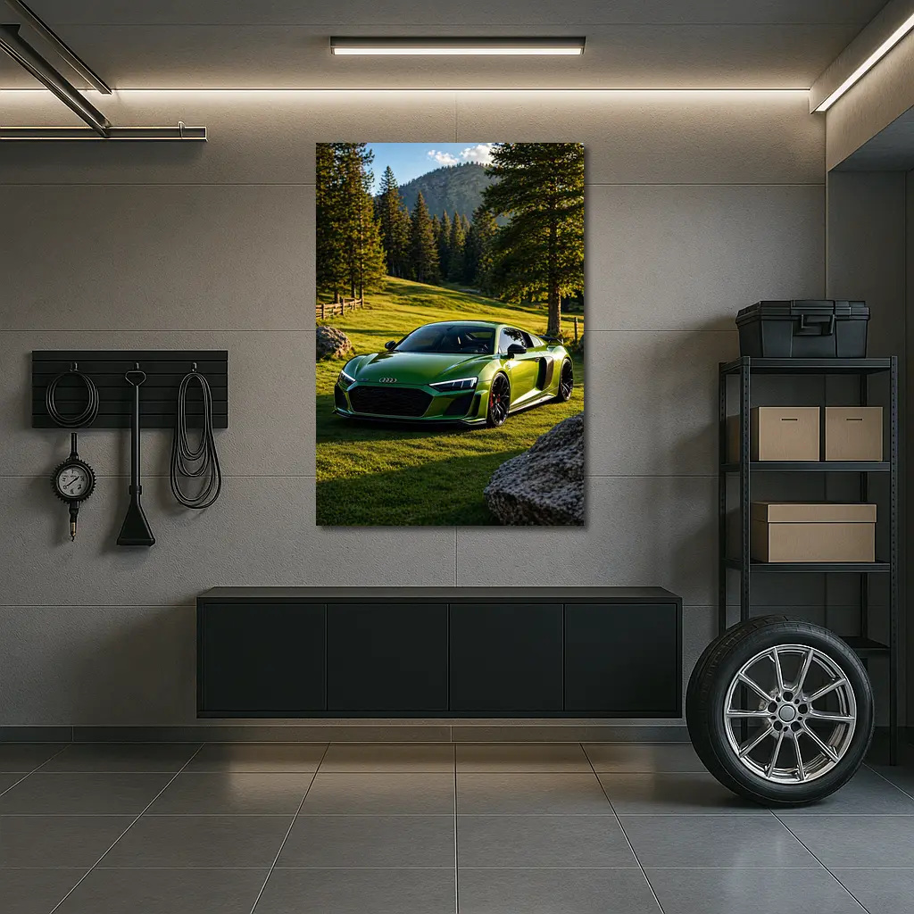 Audi R8 Green Supercar Forest Meadow Setting – Wall Art
