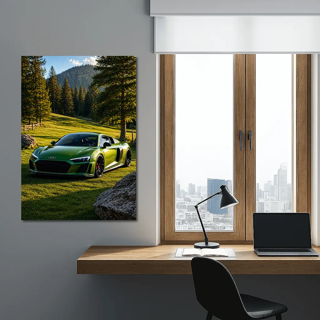 Audi R8 Green Supercar Forest Meadow Setting – Wall Art