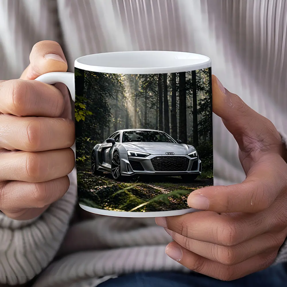 Audi R8 Silver Supercar Forest Setting – Mugs