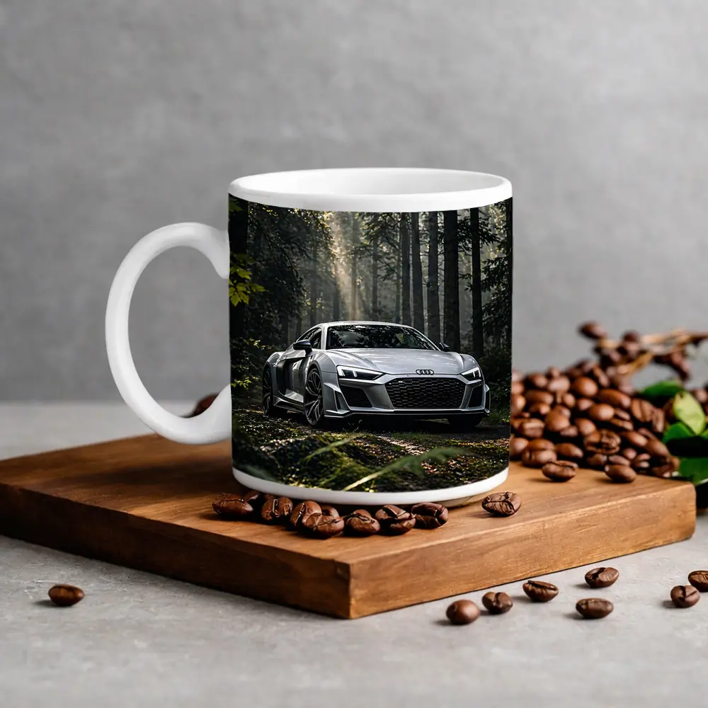 Audi R8 Silver Supercar Forest Setting – Mugs