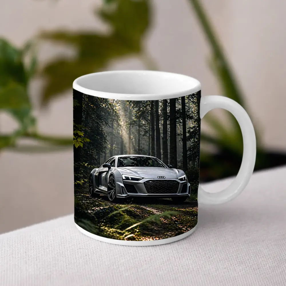Audi R8 Silver Supercar Forest Setting – Mugs