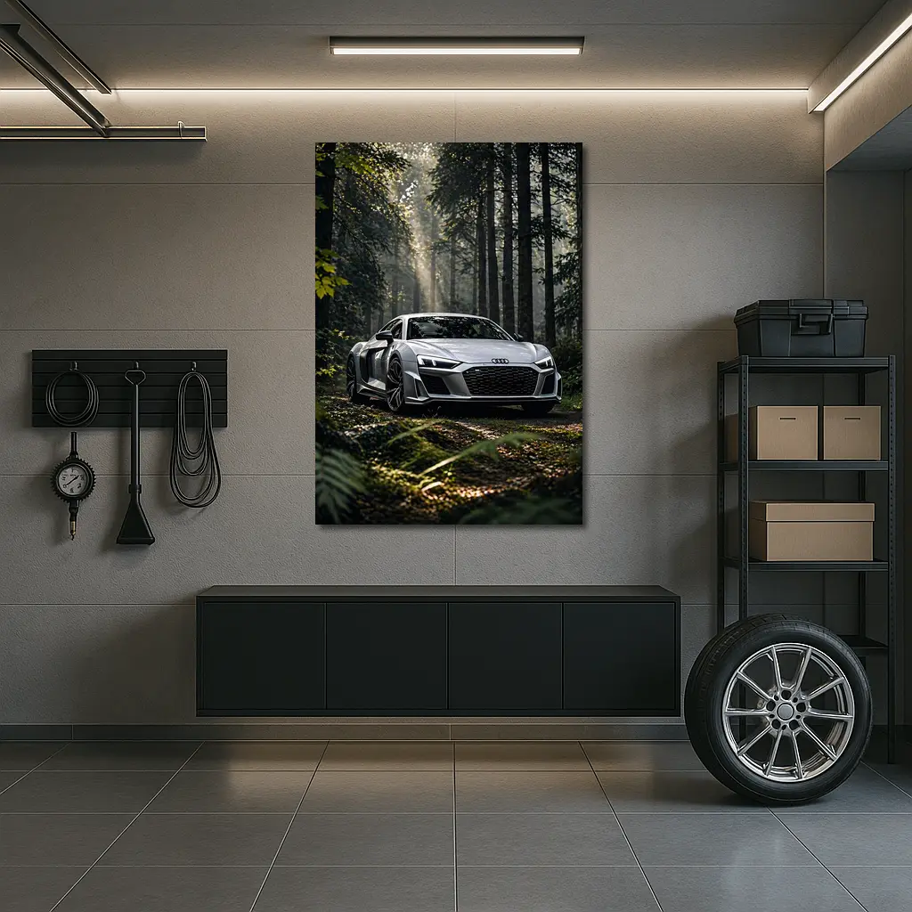 Audi R8 Silver Supercar Forest Setting – Wall Art