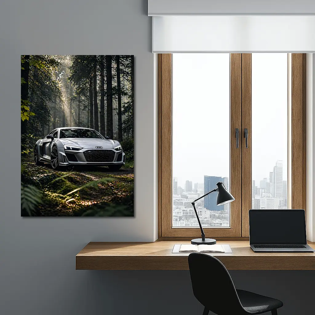 Audi R8 Silver Supercar Forest Setting – Wall Art