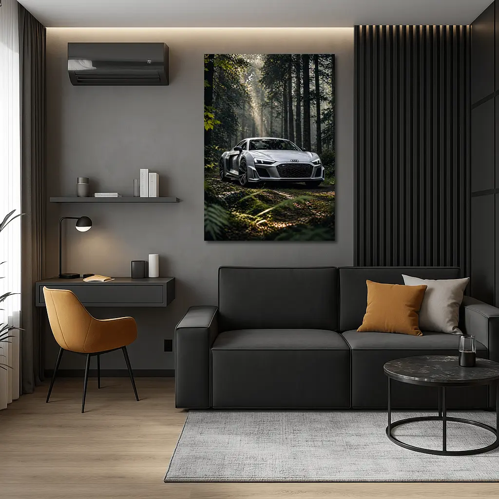 Audi R8 Silver Supercar Forest Setting – Wall Art