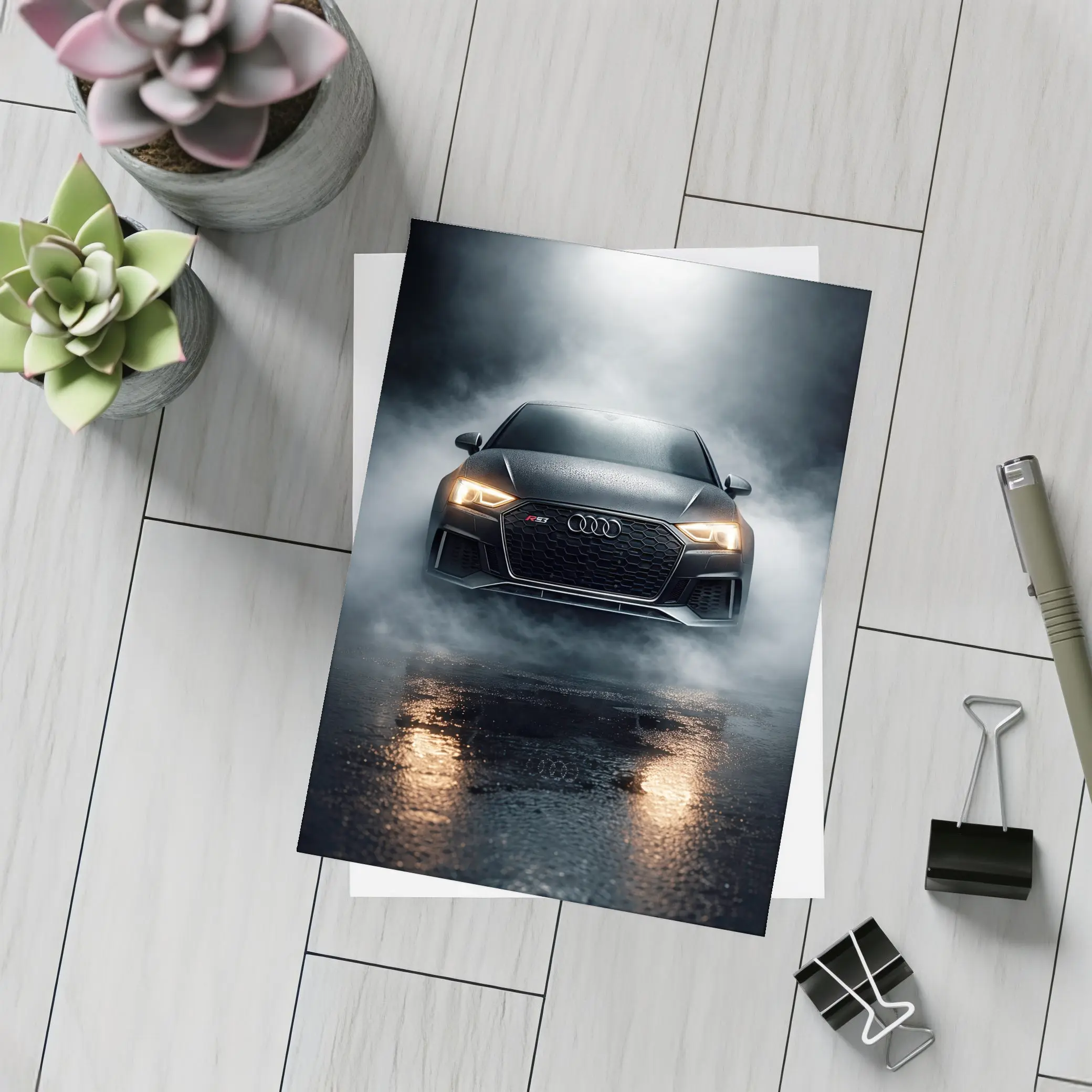 Audi RS3 Front View Dark Foggy Night – Postcards