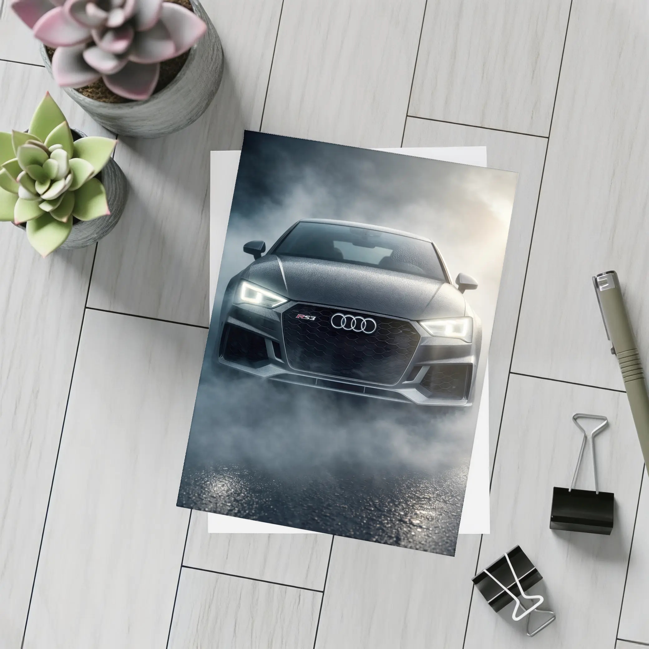 Audi RS3 Front View Dark Foggy Night – Postcards