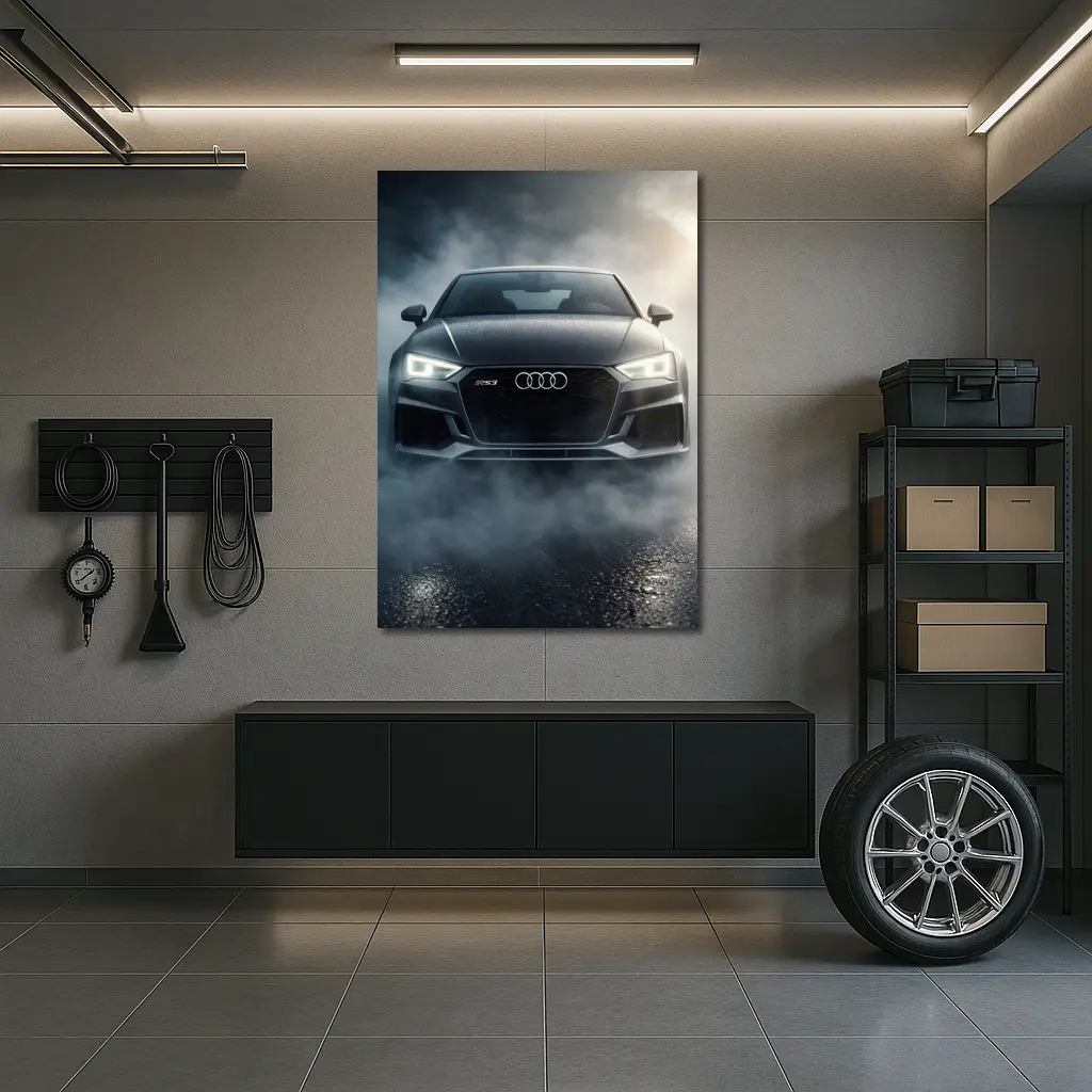 Audi RS3 Front View Dark Foggy Night – Wall Art