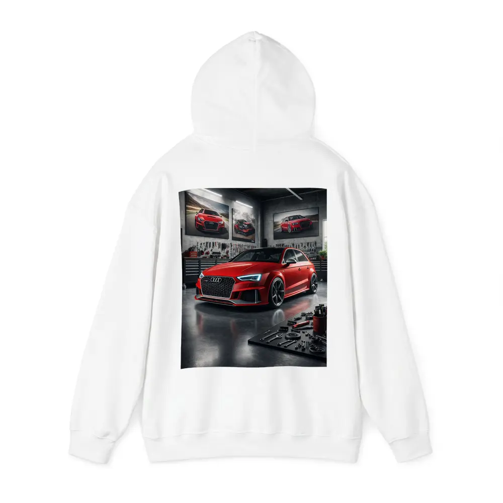 Audi RS3 Red Hot Hatchback Garage Scene – Hoodies