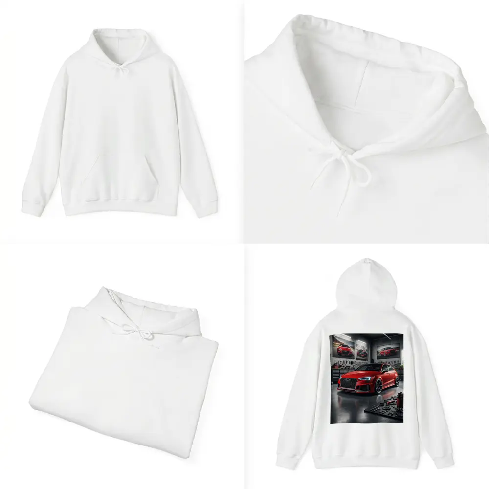 Audi RS3 Red Hot Hatchback Garage Scene – Hoodies