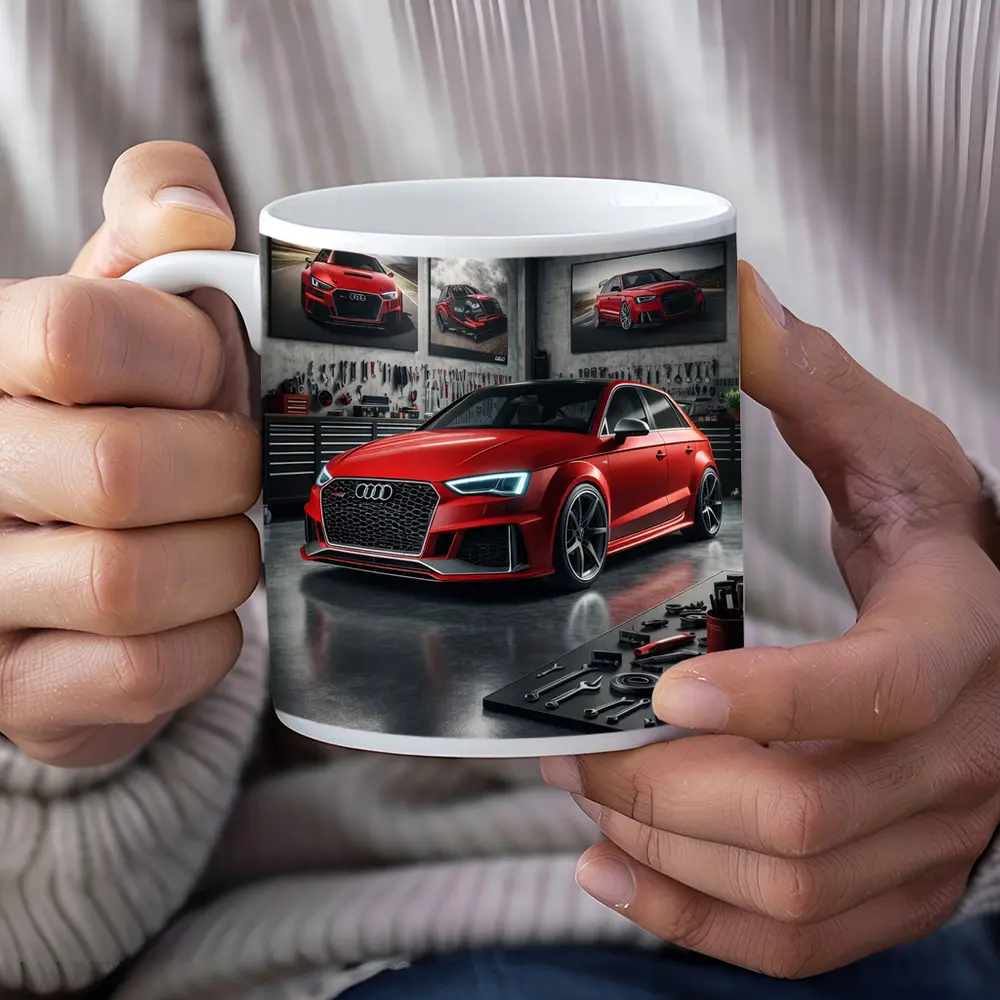 Audi RS3 Red Hot Hatchback Garage Scene – Mugs
