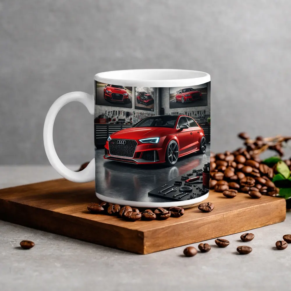 Audi RS3 Red Hot Hatchback Garage Scene – Mugs