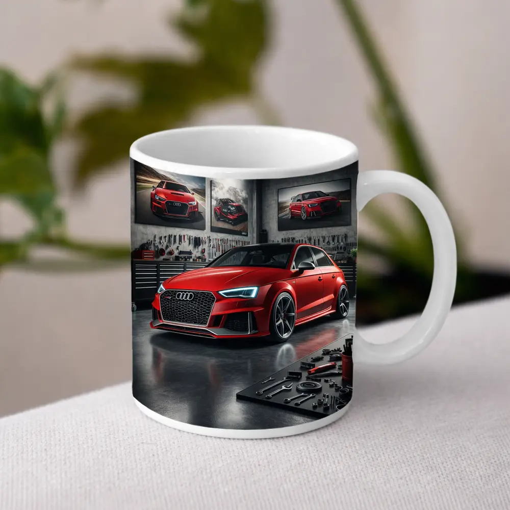Audi RS3 Red Hot Hatchback Garage Scene – Mugs