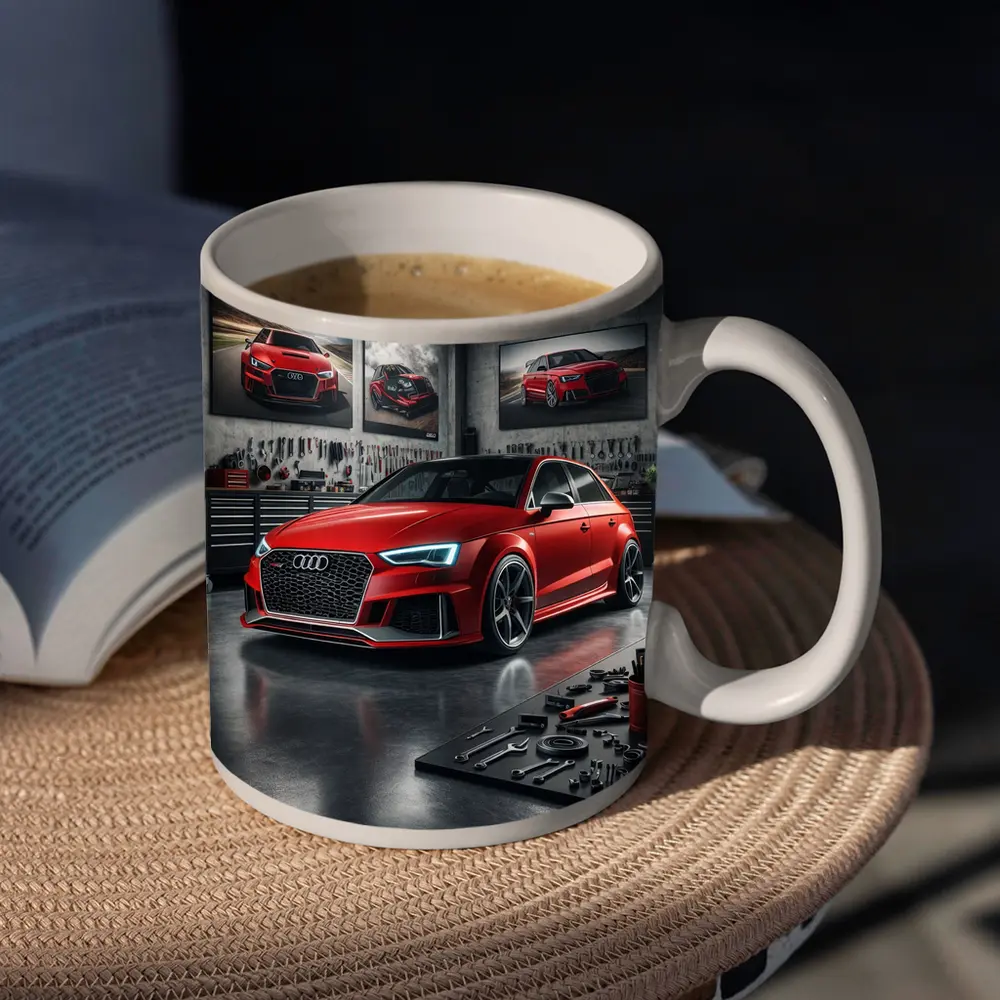 Audi RS3 Red Hot Hatchback Garage Scene – Mugs