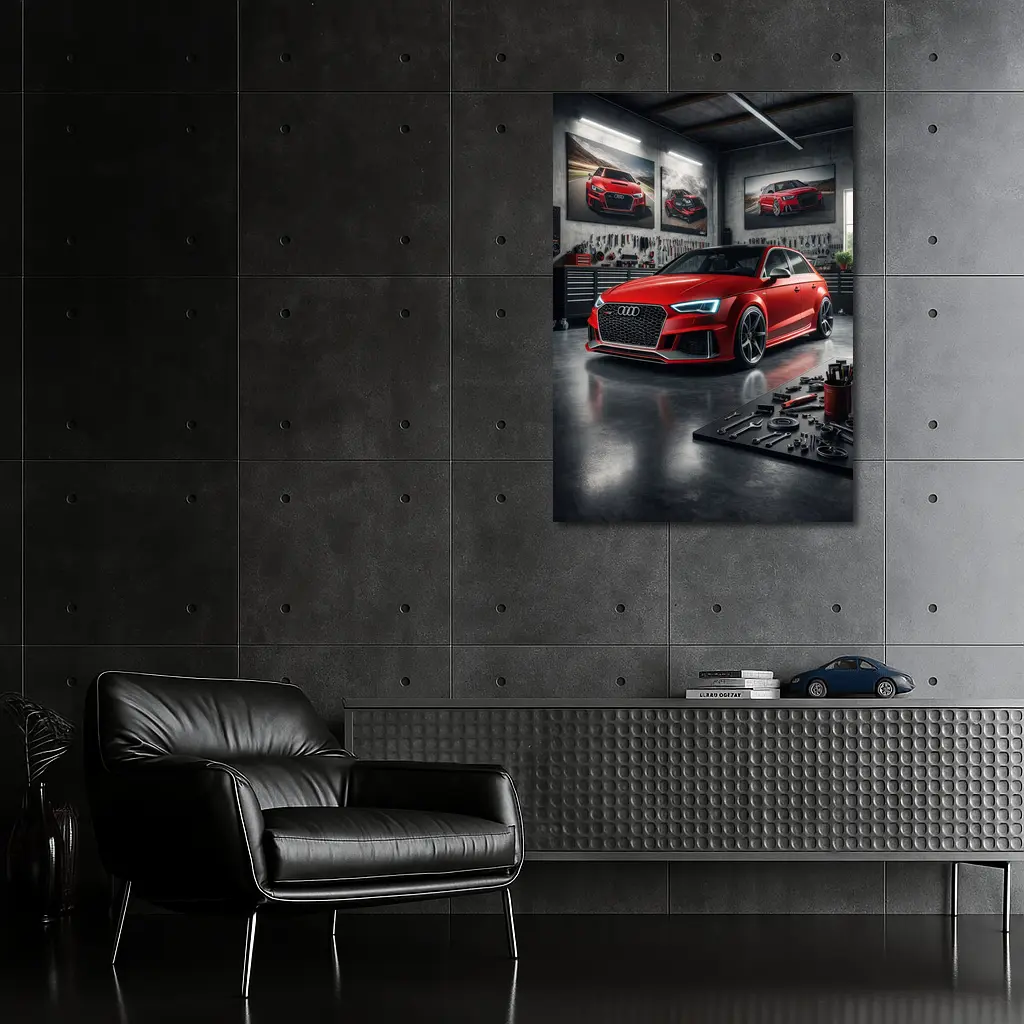 Audi RS3 Red Hot Hatchback Garage Scene – Wall Art