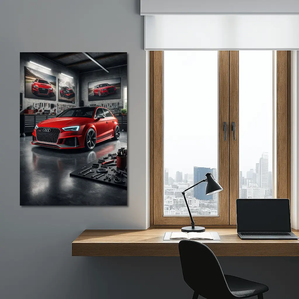 Audi RS3 Red Hot Hatchback Garage Scene – Wall Art