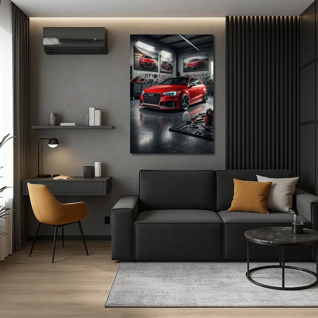 Audi RS3 Red Hot Hatchback Garage Scene – Wall Art