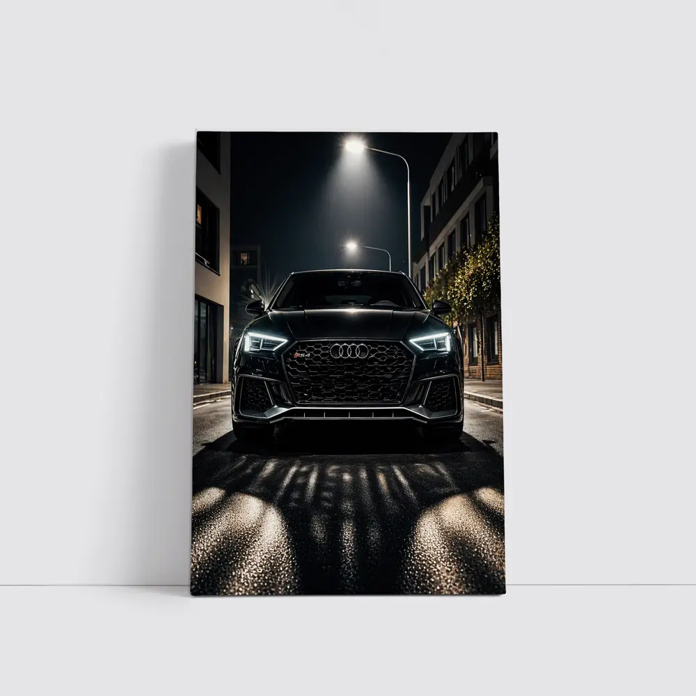 Audi RS4 Black Front View Night Street – Wall Art