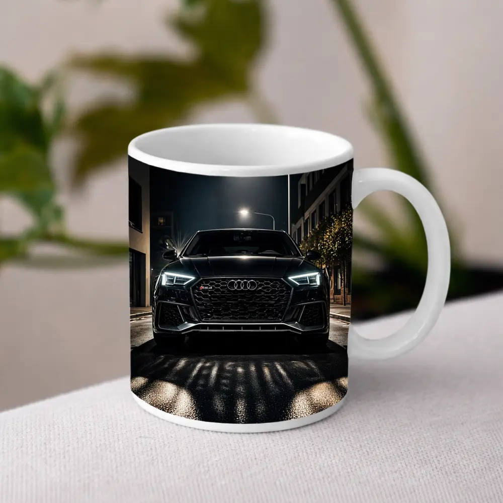 Audi RS4 Black Front View Night Street – Mugs