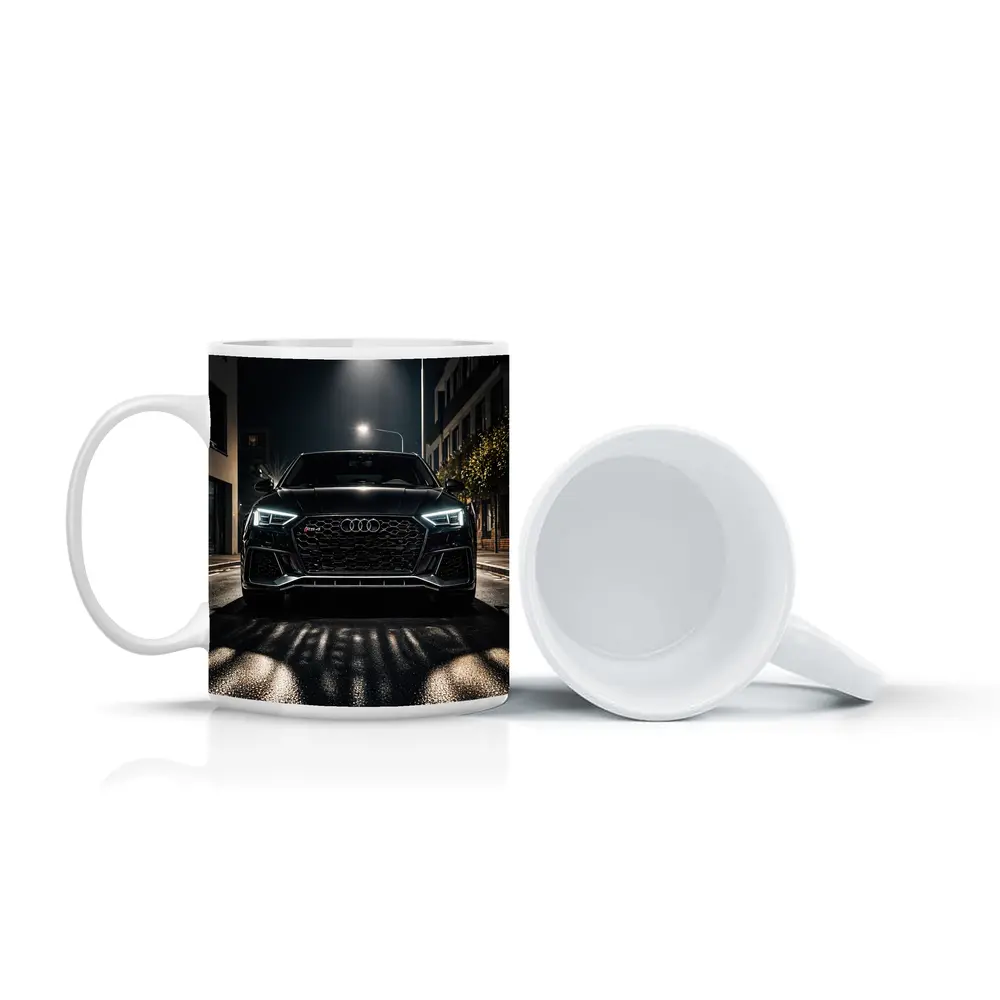 Audi RS4 Black Front View Night Street – Mugs