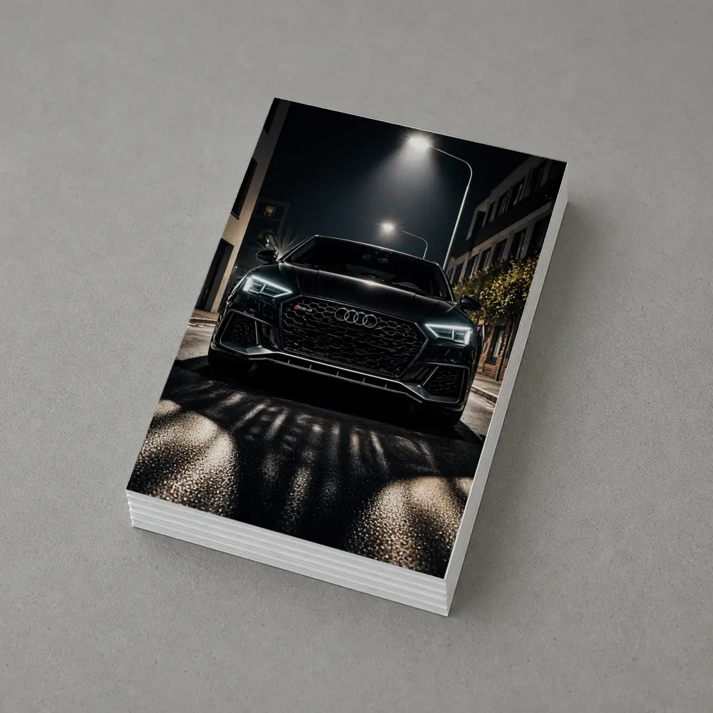 Audi RS4 Black Front View Night Street – Postcards