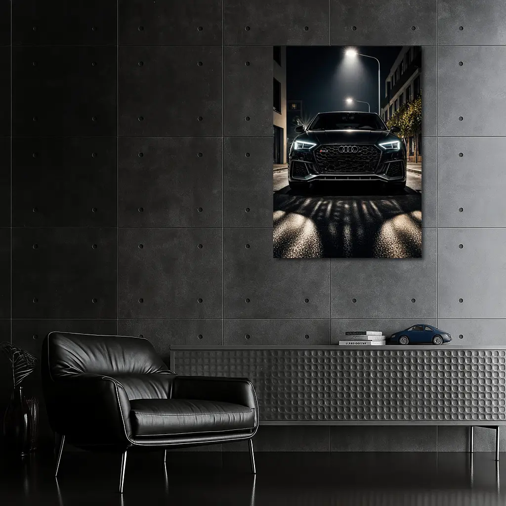Audi RS4 Black Front View Night Street – Wall Art