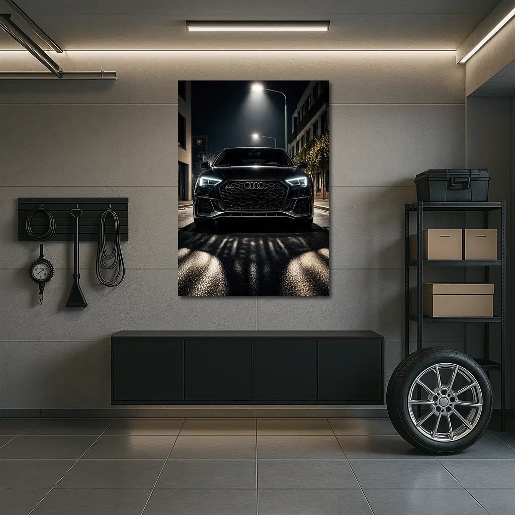 Audi RS4 Black Front View Night Street – Wall Art