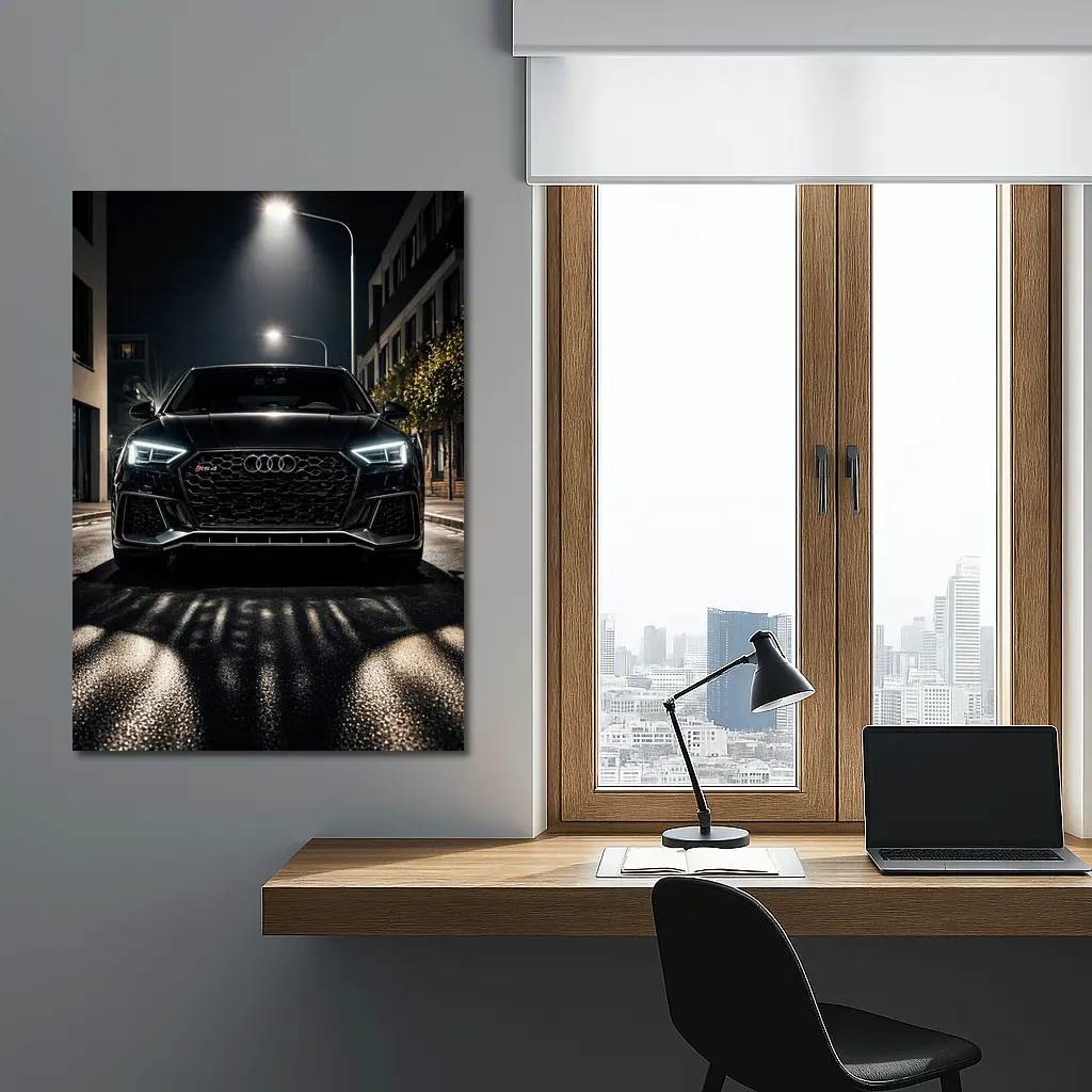 Audi RS4 Black Front View Night Street – Wall Art