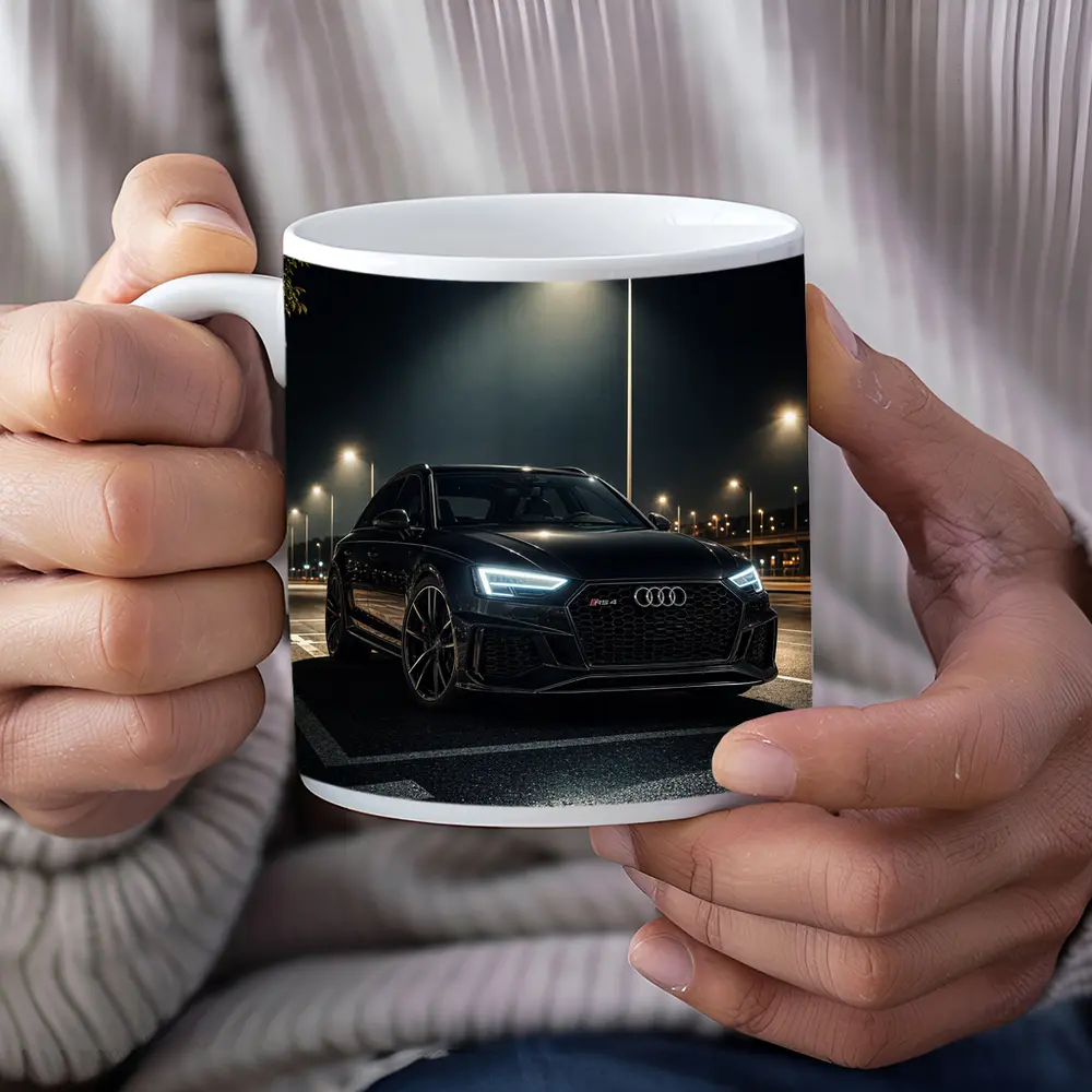 Audi RS4 Black Sedan Night Street – Mugs