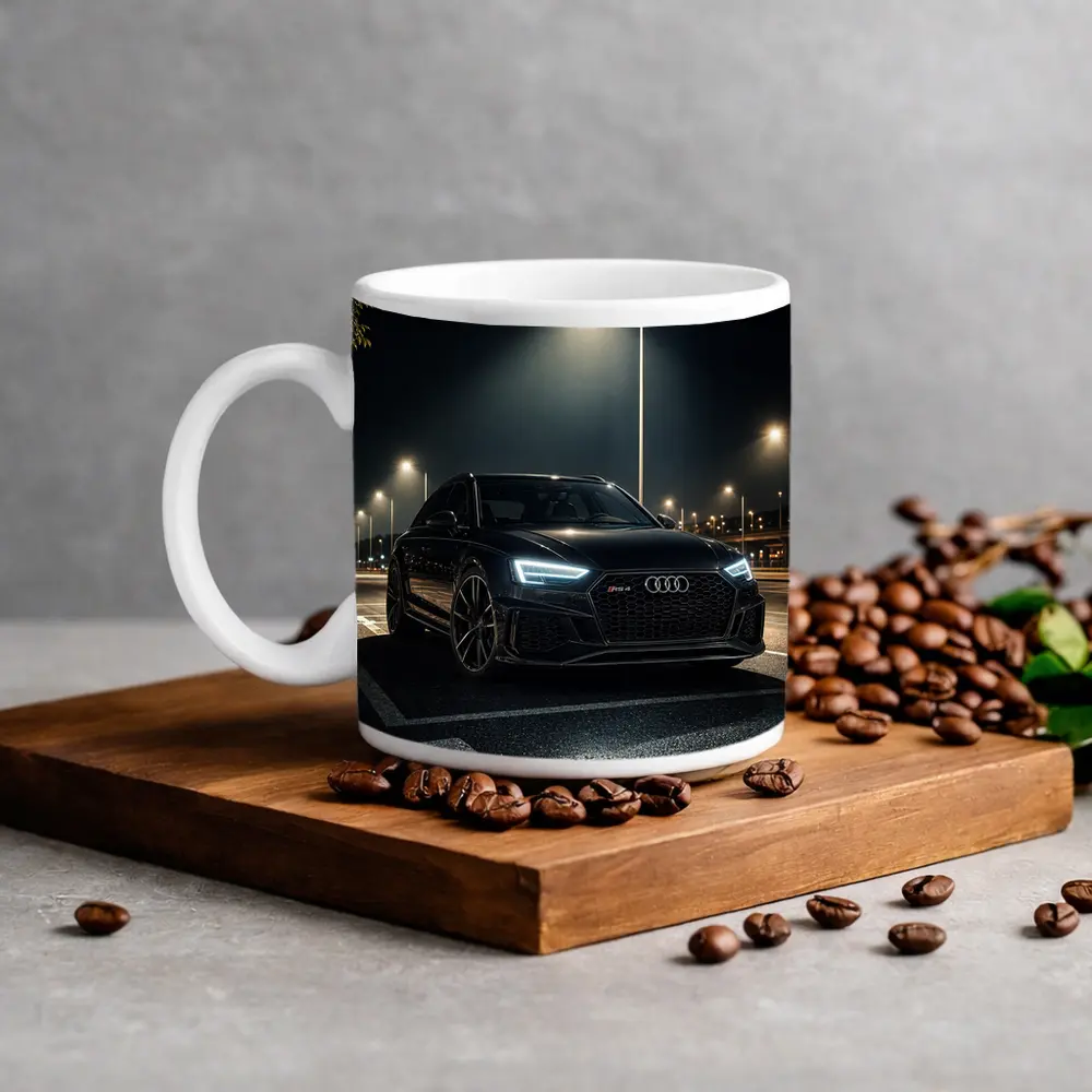 Audi RS4 Black Sedan Night Street – Mugs