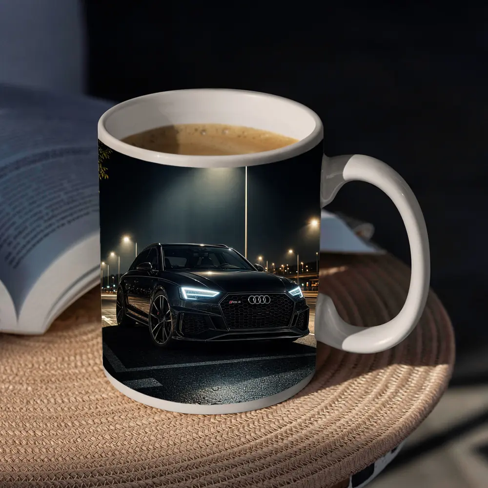 Audi RS4 Black Sedan Night Street – Mugs