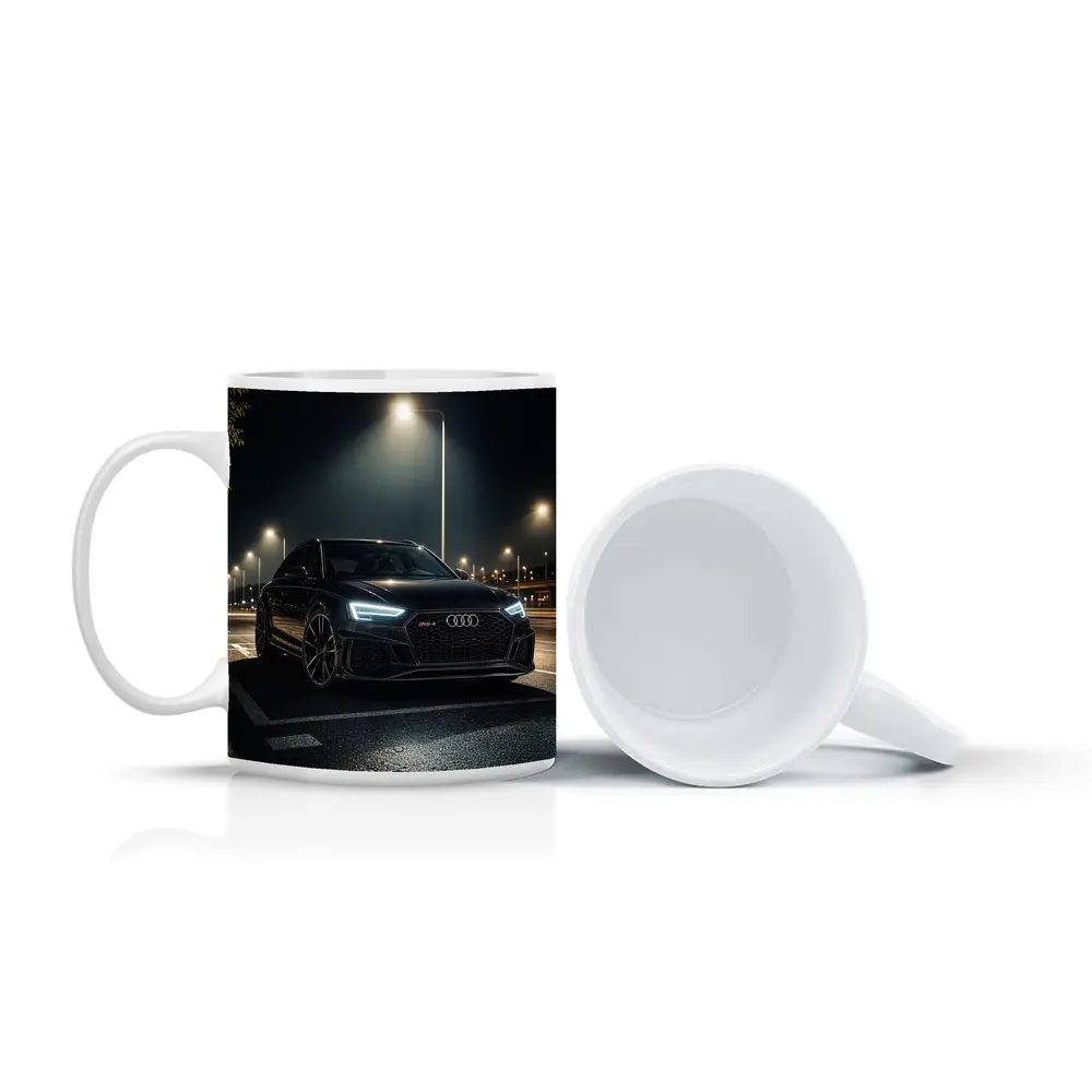 Audi RS4 Black Sedan Night Street – Mugs