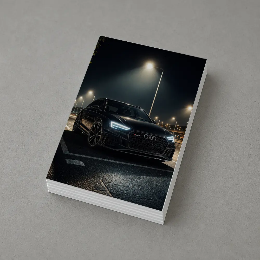 Audi RS4 Black Sedan Night Street – Postcards