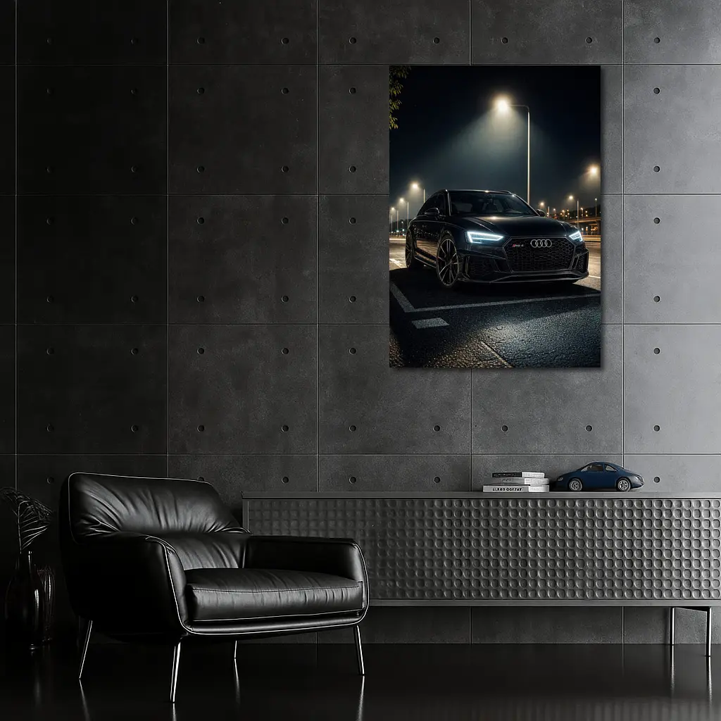 Audi RS4 Black Sedan Night Street – Wall Art