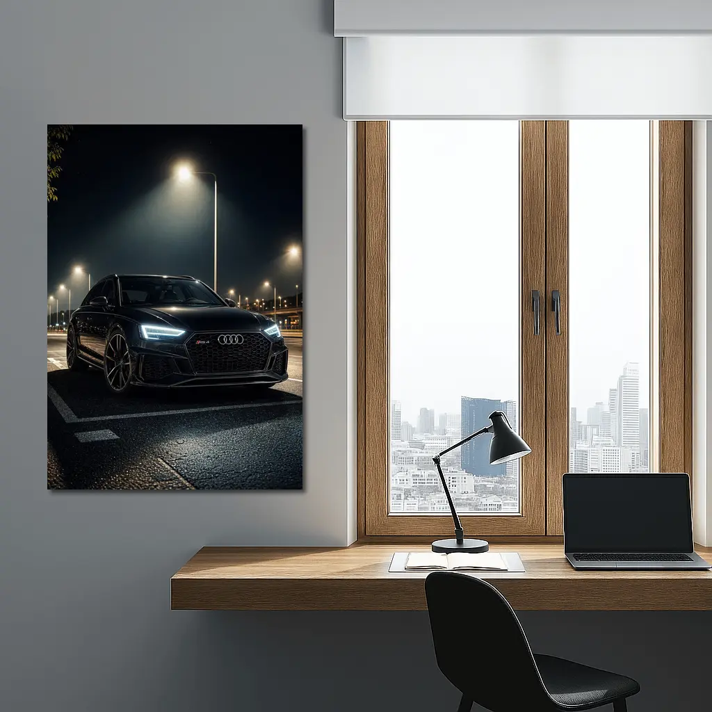 Audi RS4 Black Sedan Night Street – Wall Art