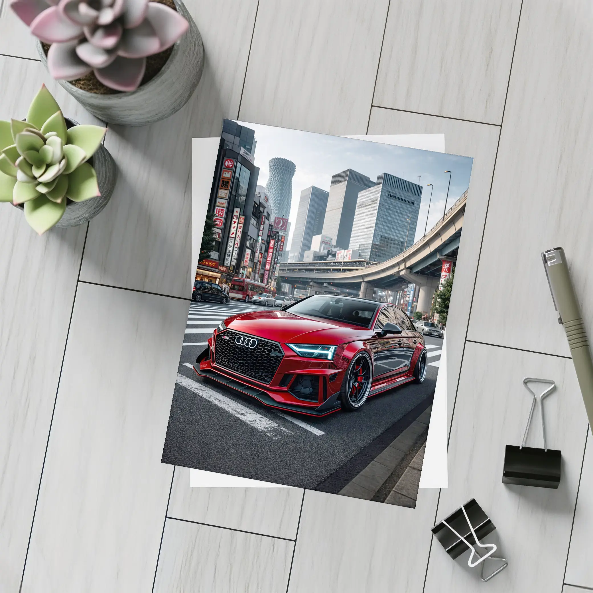 Audi RS4 Red Tokyo City Streets – Postcards