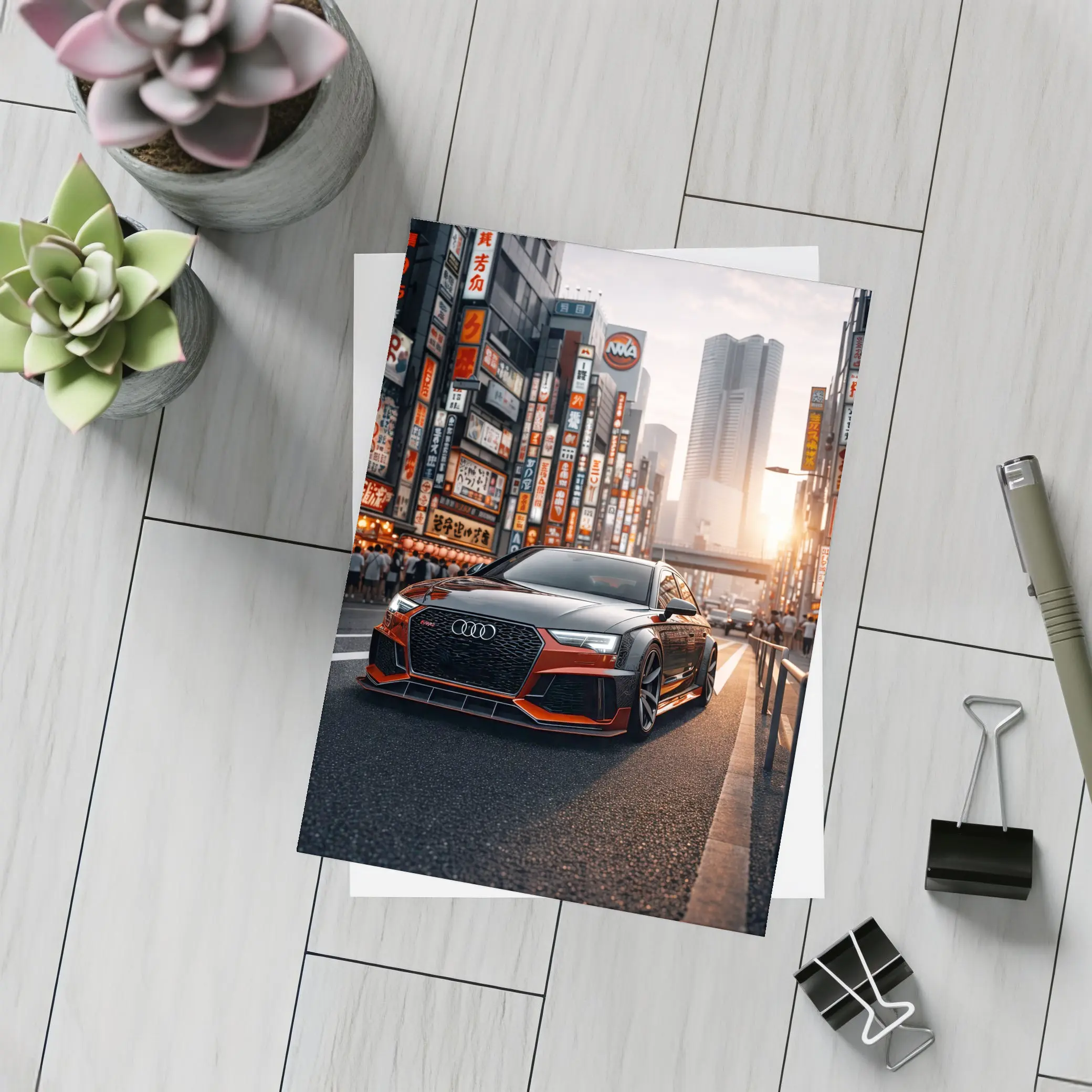 Audi RS4 Glowing Tokyo City Streets Sunset – Postcards