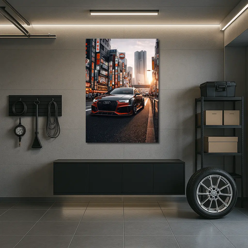 Audi RS4 Glowing Tokyo City Streets Sunset – Wall Art