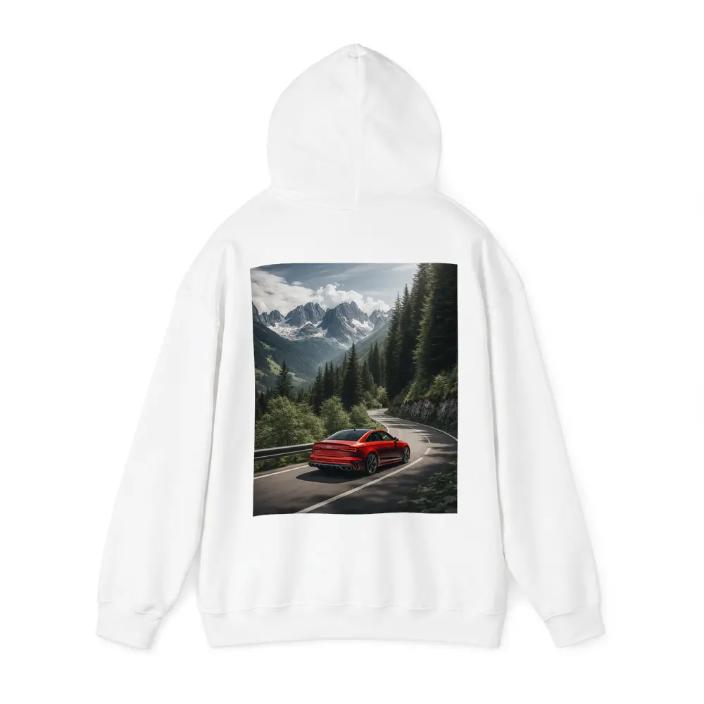 Audi RS4 Red Sedan Mountain Forest Road – Hoodies