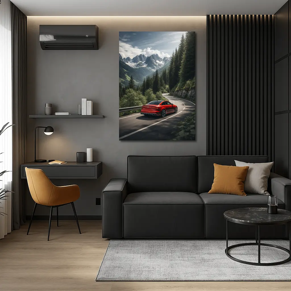 Audi RS4 Red Sedan Mountain Forest Road – Wall Art