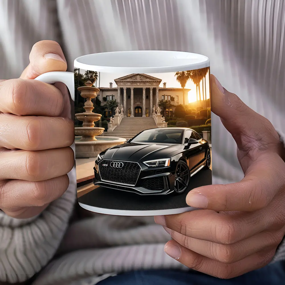 Audi RS5 Black Coupe Mansion Sunset – Mugs