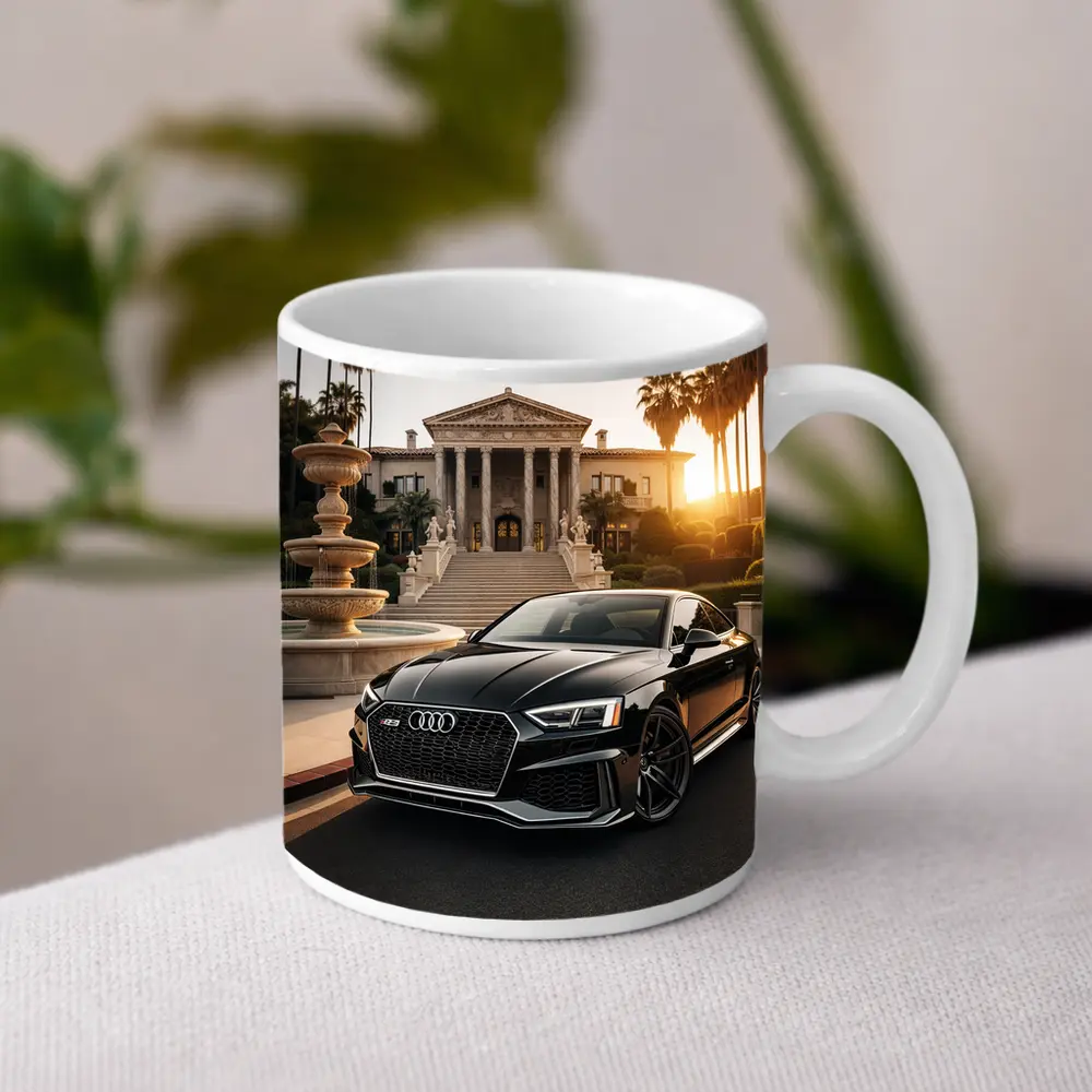 Audi RS5 Black Coupe Mansion Sunset – Mugs