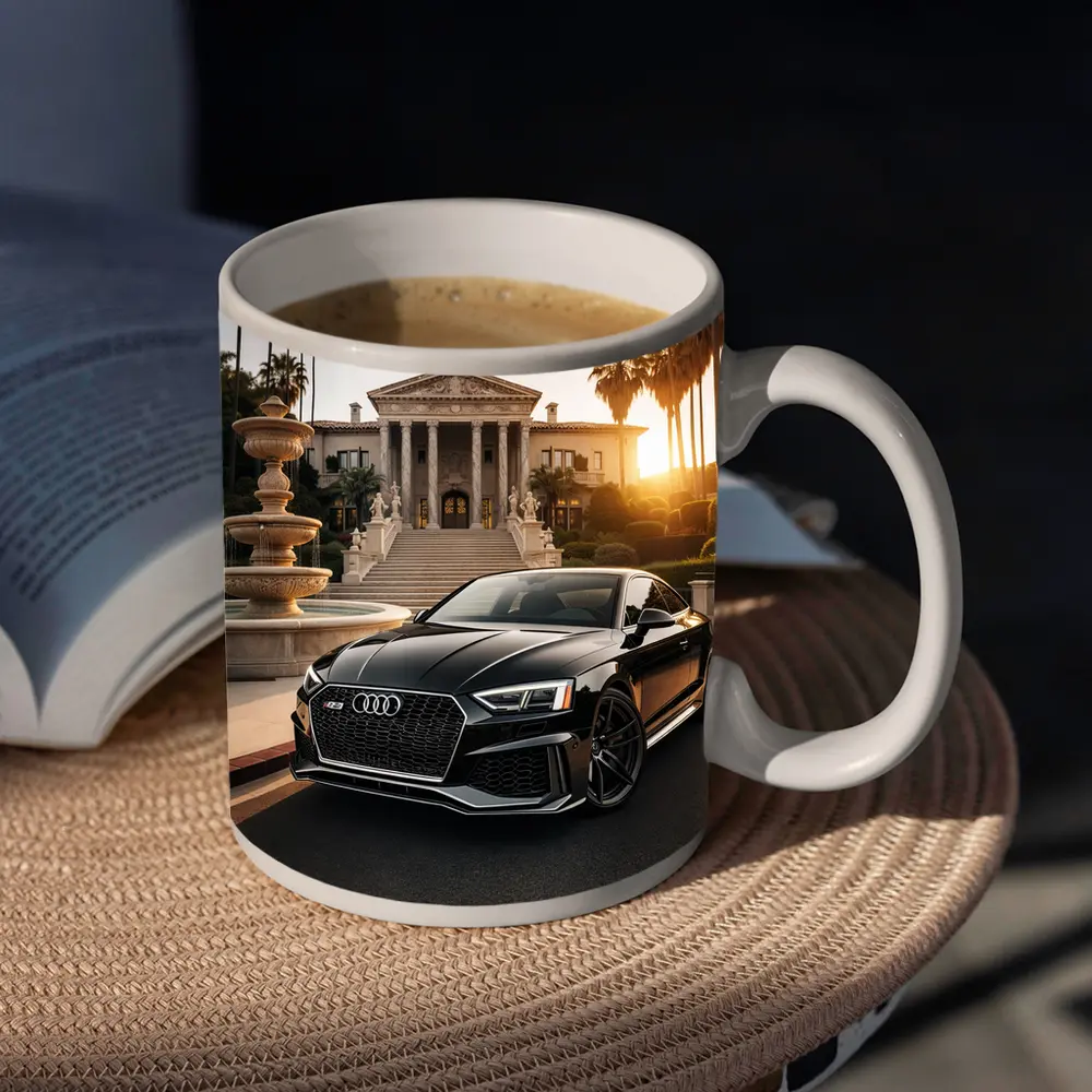 Audi RS5 Black Coupe Mansion Sunset – Mugs