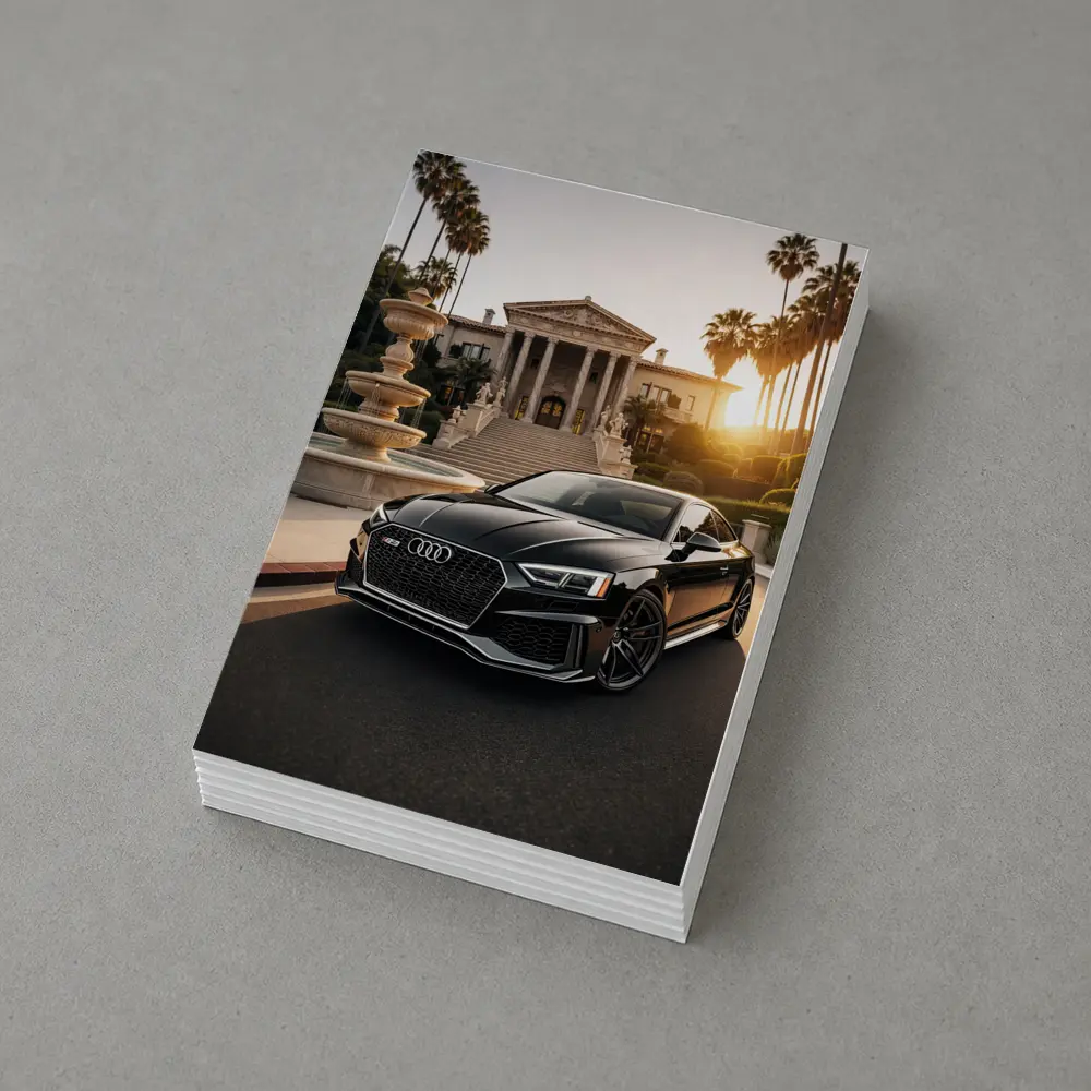 Audi RS5 Black Coupe Mansion Sunset – Postcards