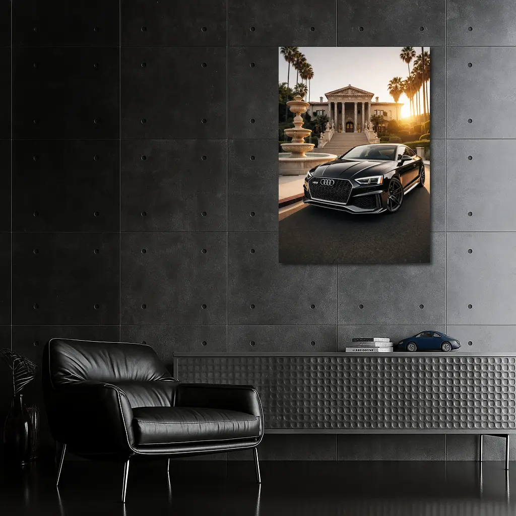 Audi RS5 Black Coupe Mansion Sunset – Wall Art