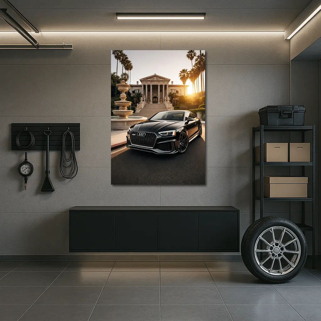 Audi RS5 Black Coupe Mansion Sunset – Wall Art
