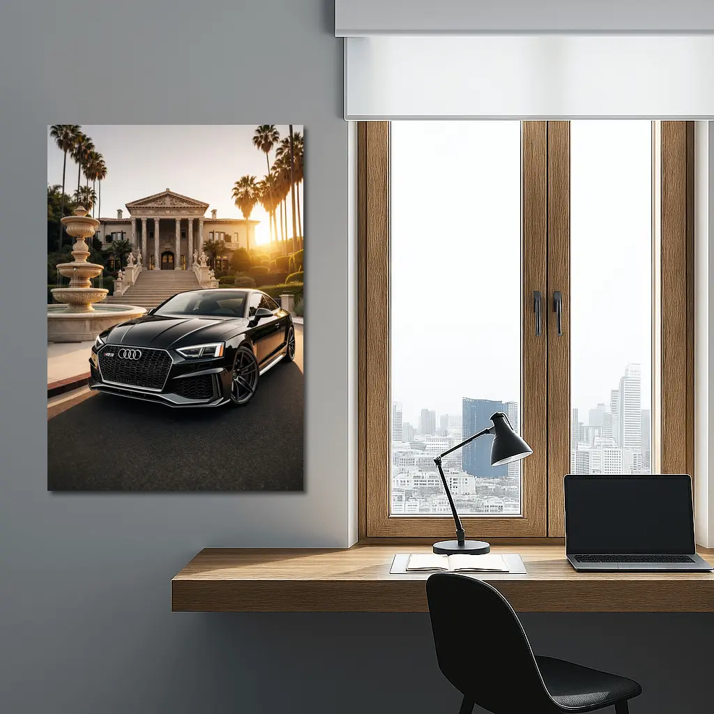 Audi RS5 Black Coupe Mansion Sunset – Wall Art