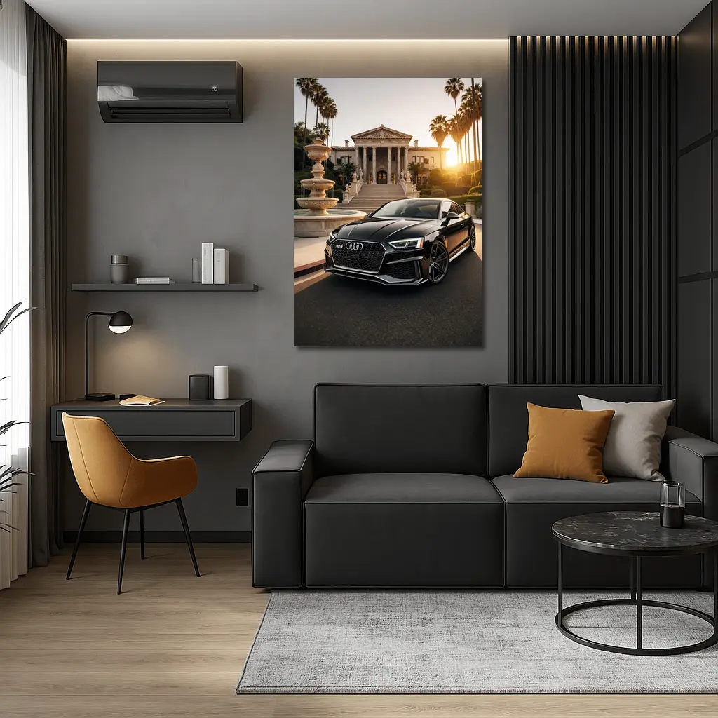 Audi RS5 Black Coupe Mansion Sunset – Wall Art