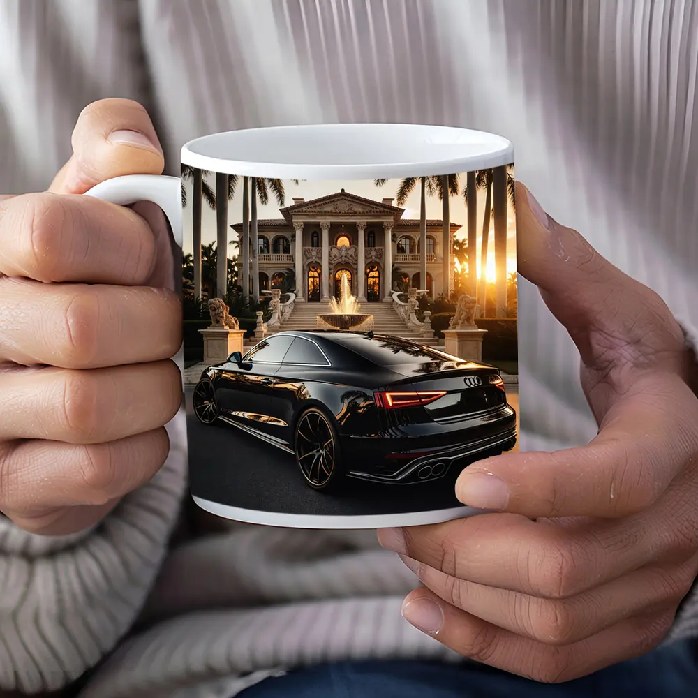 Audi RS5 Black Coupe Luxury Mansion Sunset – Mugs