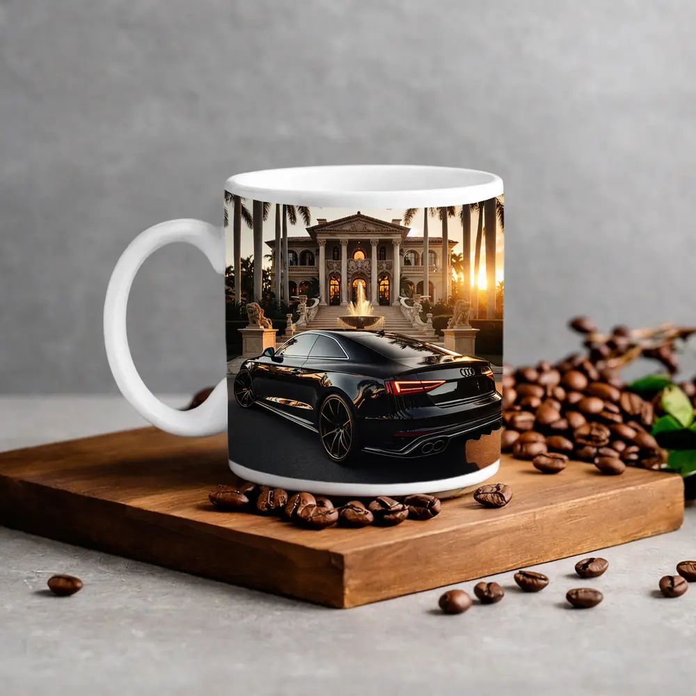 Audi RS5 Black Coupe Luxury Mansion Sunset – Mugs