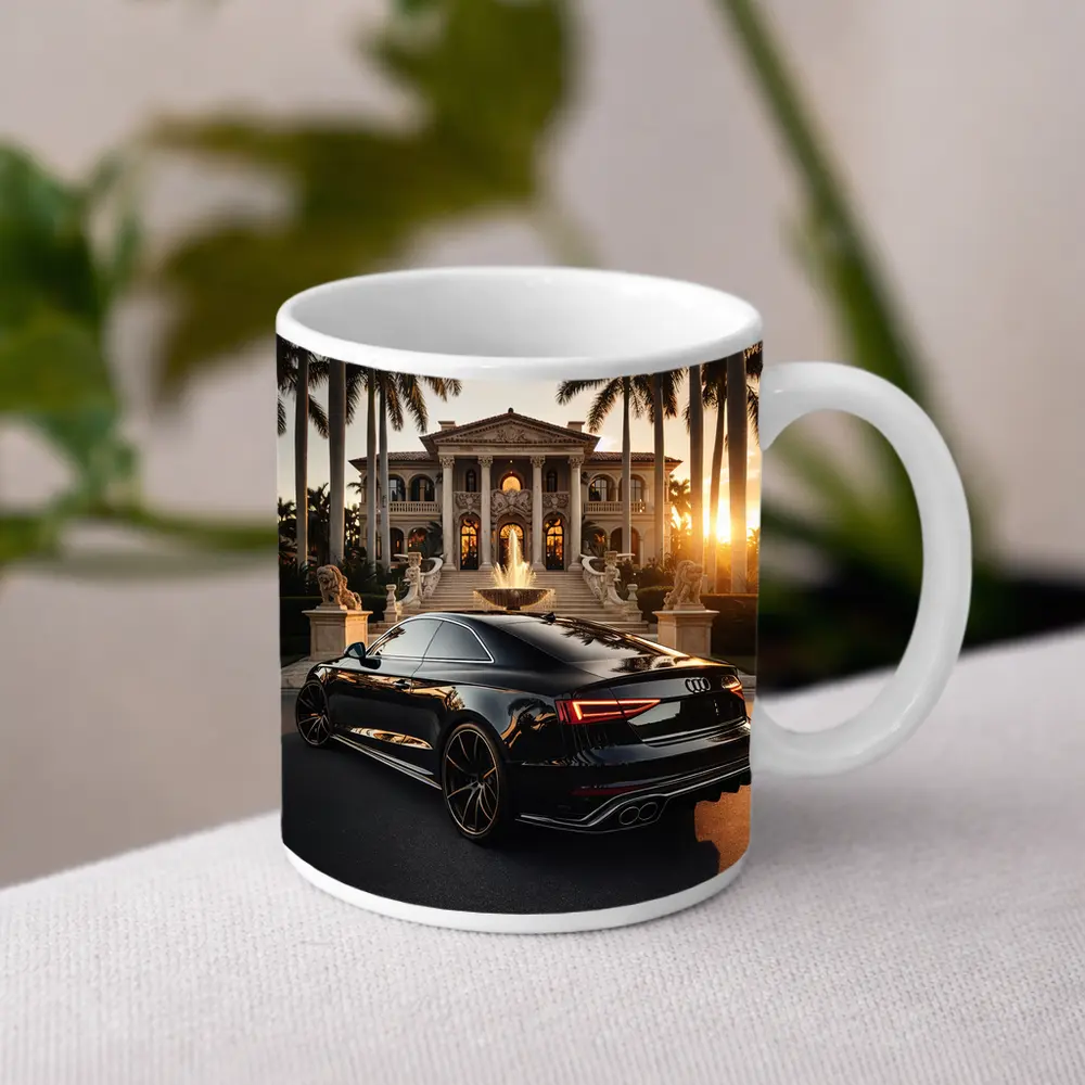 Audi RS5 Black Coupe Luxury Mansion Sunset – Mugs